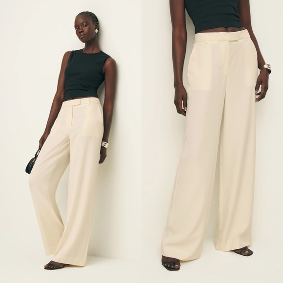 Reformation Pants - NWT Reformation Carter Mid Rise Pant in Sugar Size 6 Neutral Straight Leg Pants